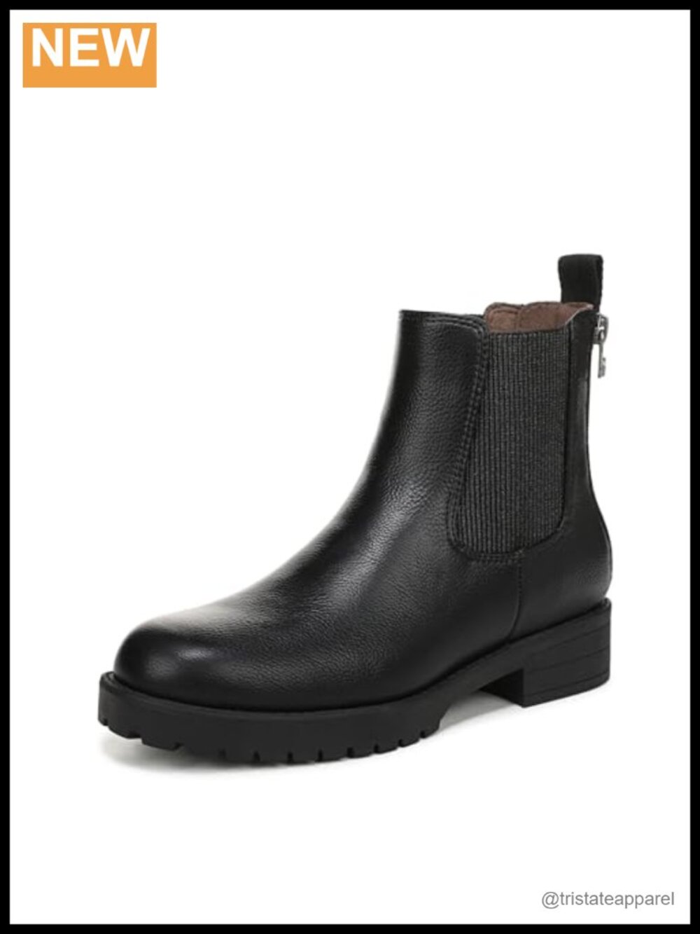 Vegan Faux Leather Ankle Booties with Stretch Gore, Back Zip Lug Sole